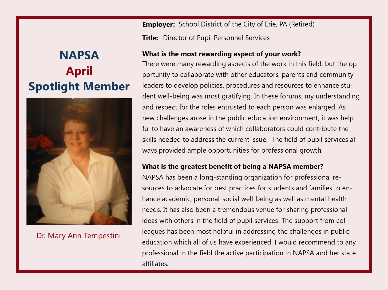 04 - April 2026 Spotlight - Dr. Mary Ann Tempestini Slider