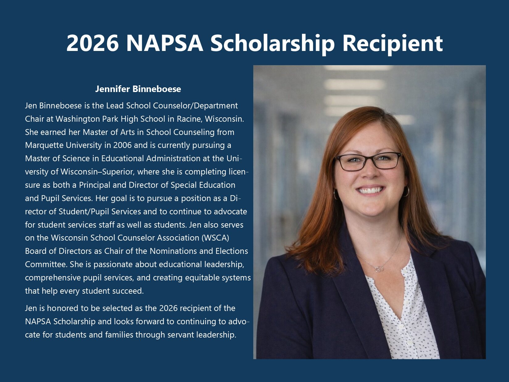 2026 NAPSA Scholarship Recipient - Jennifer Binneboese